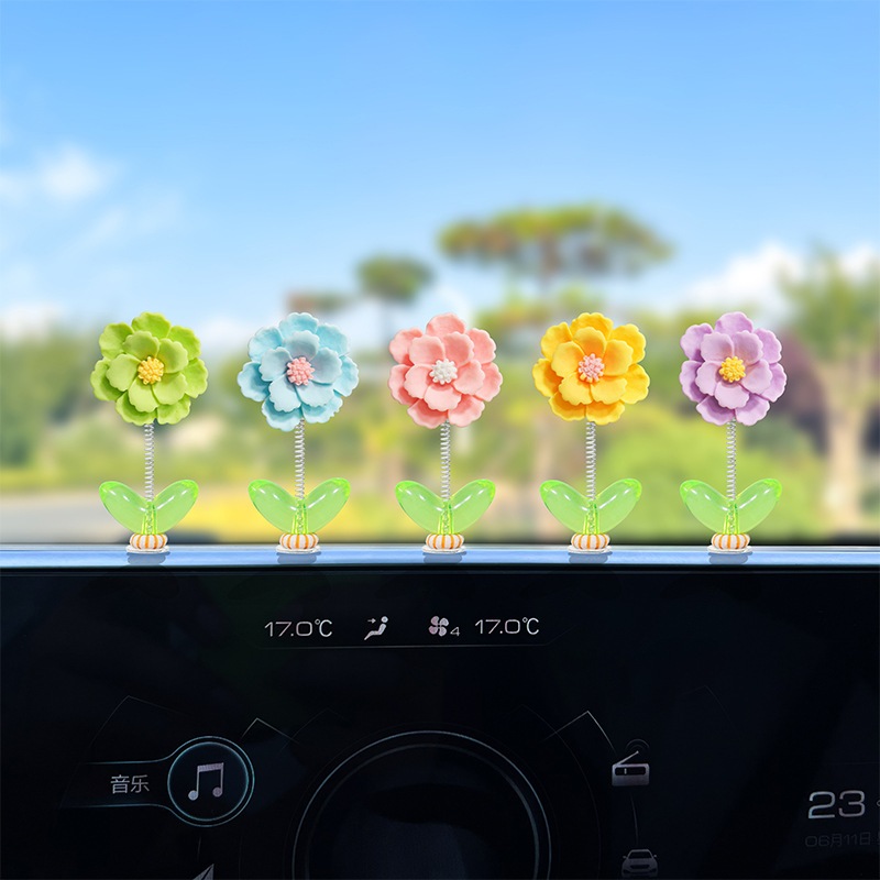 5 Hoa VUI VẺ Trang Trí Taplo Ô Tô Lò Xo Nhún – Kẹp Cố Định – Nhiều Màu Dễ Thương – Phụ Kiện Decor Xe