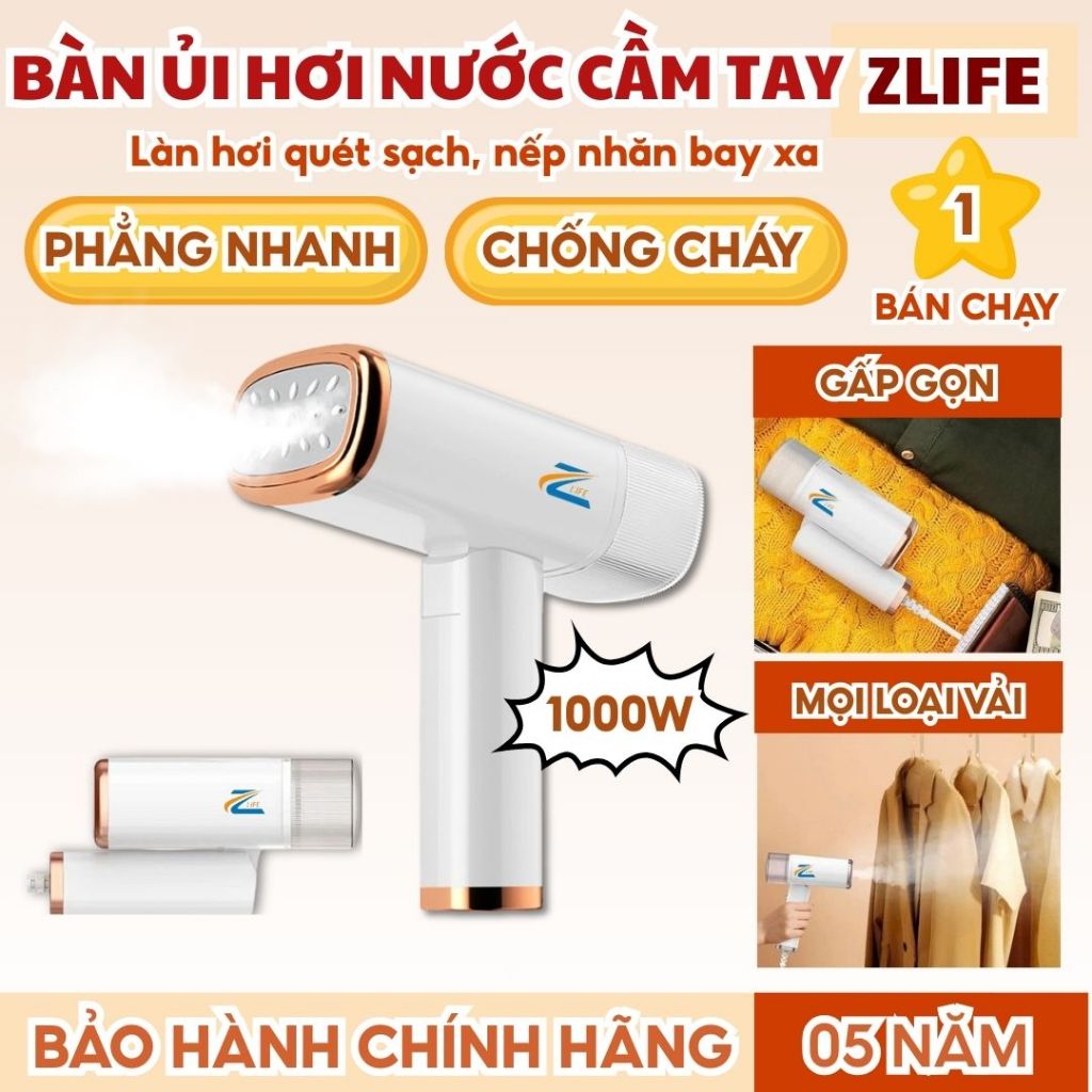 Bàn Ủi Hơi Nước Cầm Tay Zlife 2026 Phẳng Nhanh 1000W Gấp Gọn Mọi Loại Vải - Bàn Là Hơi Nước Gia Đình