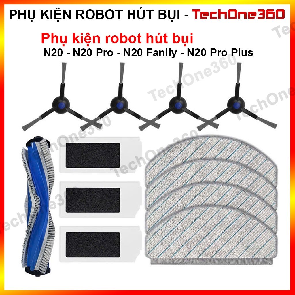 Chổi cạnh, lọc bụi, khăn lau, chổi chính N20 - N20 Pro - N20 Fanily - N20 Pro Plus robot hút bụi