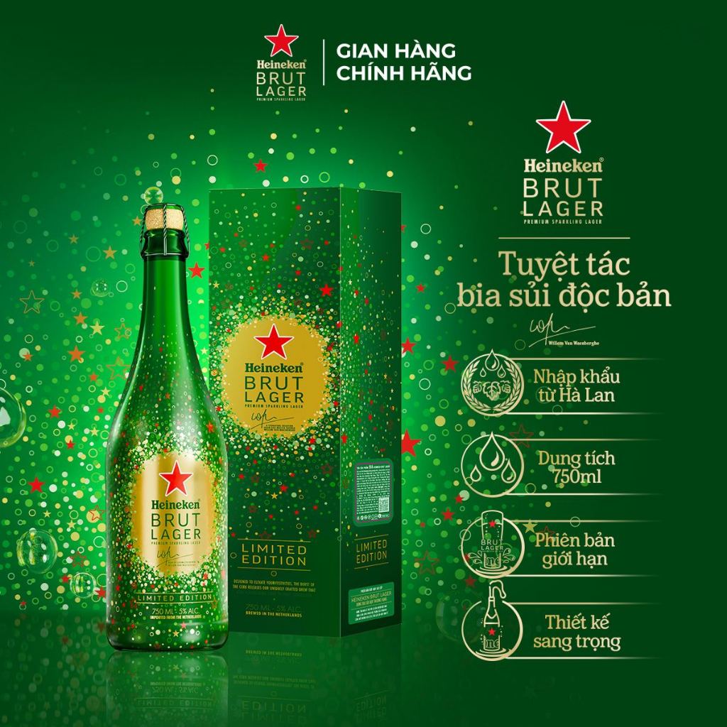 Bia Sủi Heineken Brut Lager 750ml/chai - NHẬP KHẨU HÀ LAN