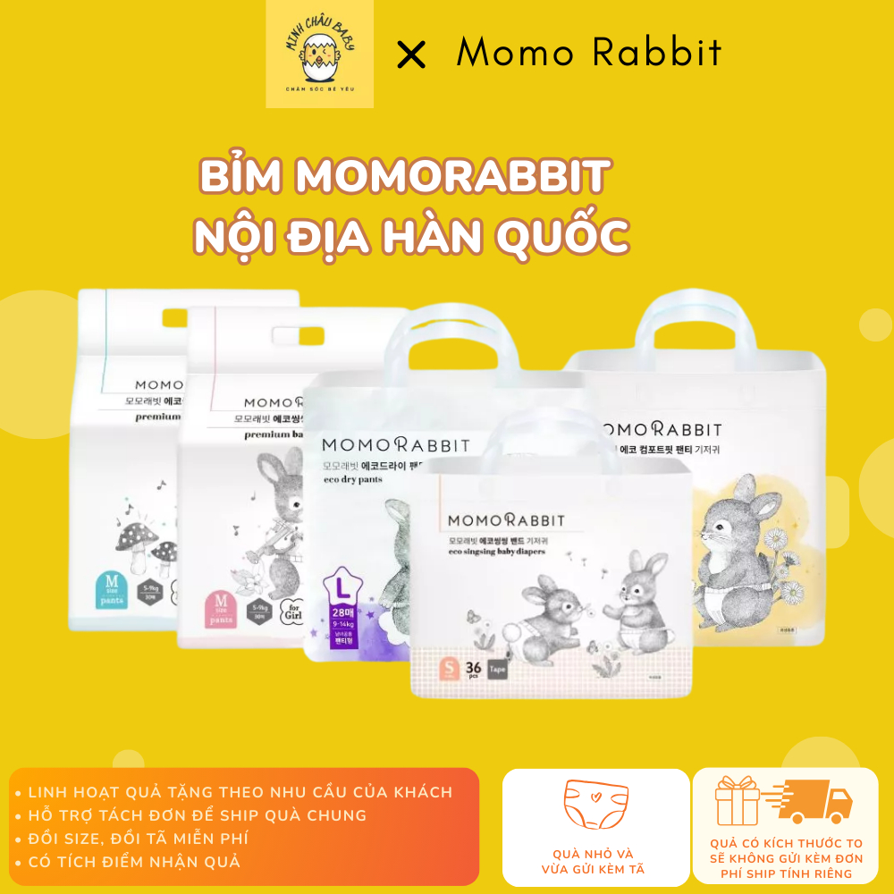 [HCM] 1 THÙNG tã/bỉm MOMO RABBIT dán/quần size S36/M32/L30/M30/L28/XL22/XXL18