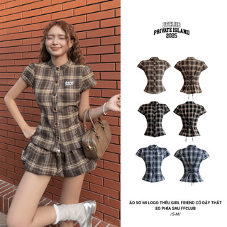   CÓ TÁCH SET  Áo sơ mi chiết eo Caro Thêu GIRL FRIEND FFCLUB 