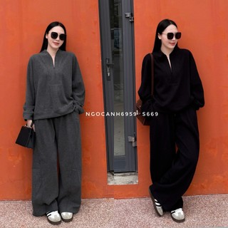  Ngocanh6959 SALE S669 Set bộ nỉ áo và quần lót lông phong cách mùa thu đông tiểu thư sang trọng Hàn Quốc 