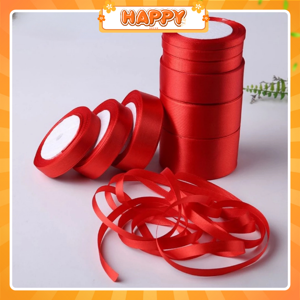 Ruy Băng Lụa Đỏ Dài 22m Bản 2cm/4cm - Dây Ruy Băng Trang Trí Quà, Hoa, Handmade | HAPPY DECOR