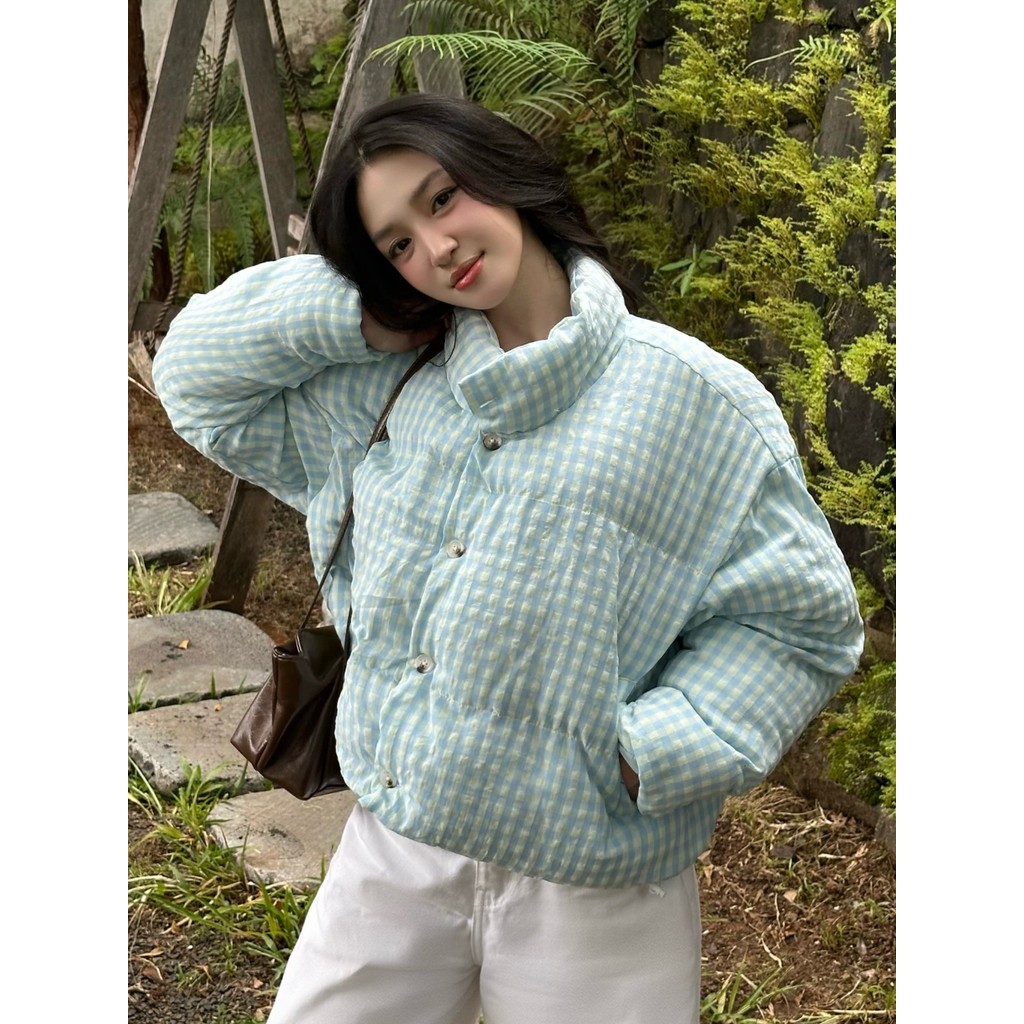 𝙆𝙞𝙢 𝘼𝙣𝙝 𝘽𝙪̀𝙞// Áo Phao Nữ 1 Mặt Bông Nhồi Caro 2 Lớp Dày Dặn Ấm Áp Mùa Mùa Đông 2026