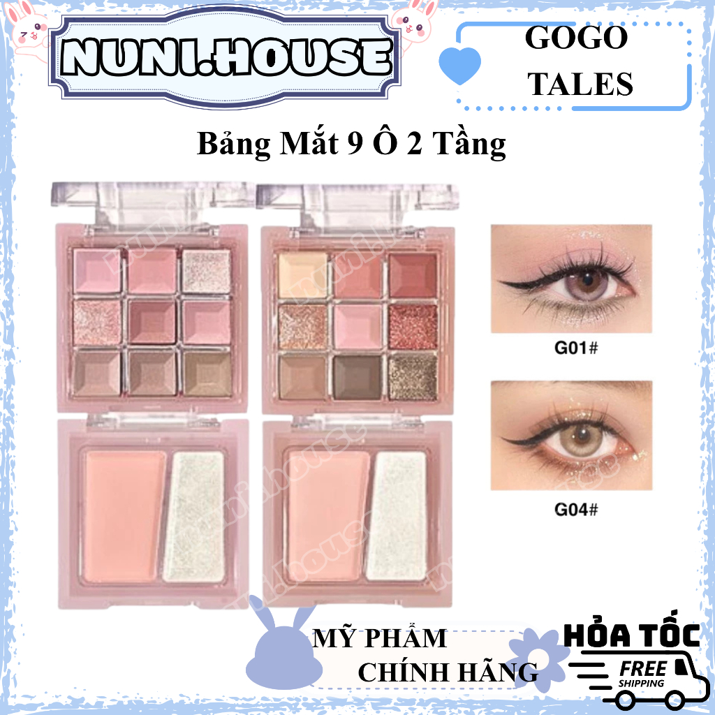 [GOGO TALES] Phấn Mắt 9 ô GOGO TALES 2 Tầng Glass Light Dream Tích Hợp 3in1 Nhũ Hightlight Bắt Sáng 
