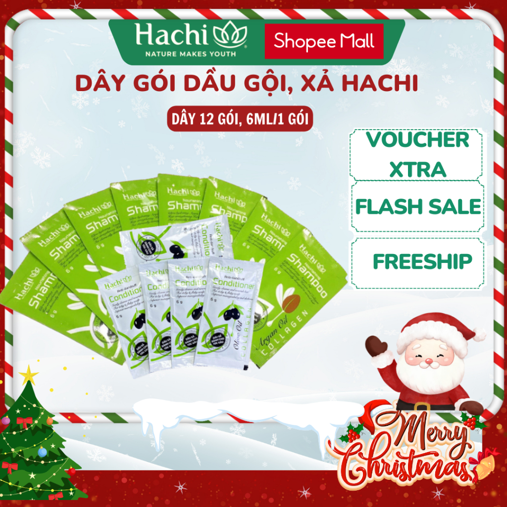 Dầu gội xả Hachi Việt Nam ngăn rụng tóc, giảm gàu ngứa  - Dây 12 gói 6ml