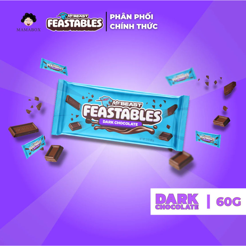 [Chính Hãng] Kẹo Socola Feastables MrBeast Phiên Bản Mới Vị Sô cô la Đen thanh 60g