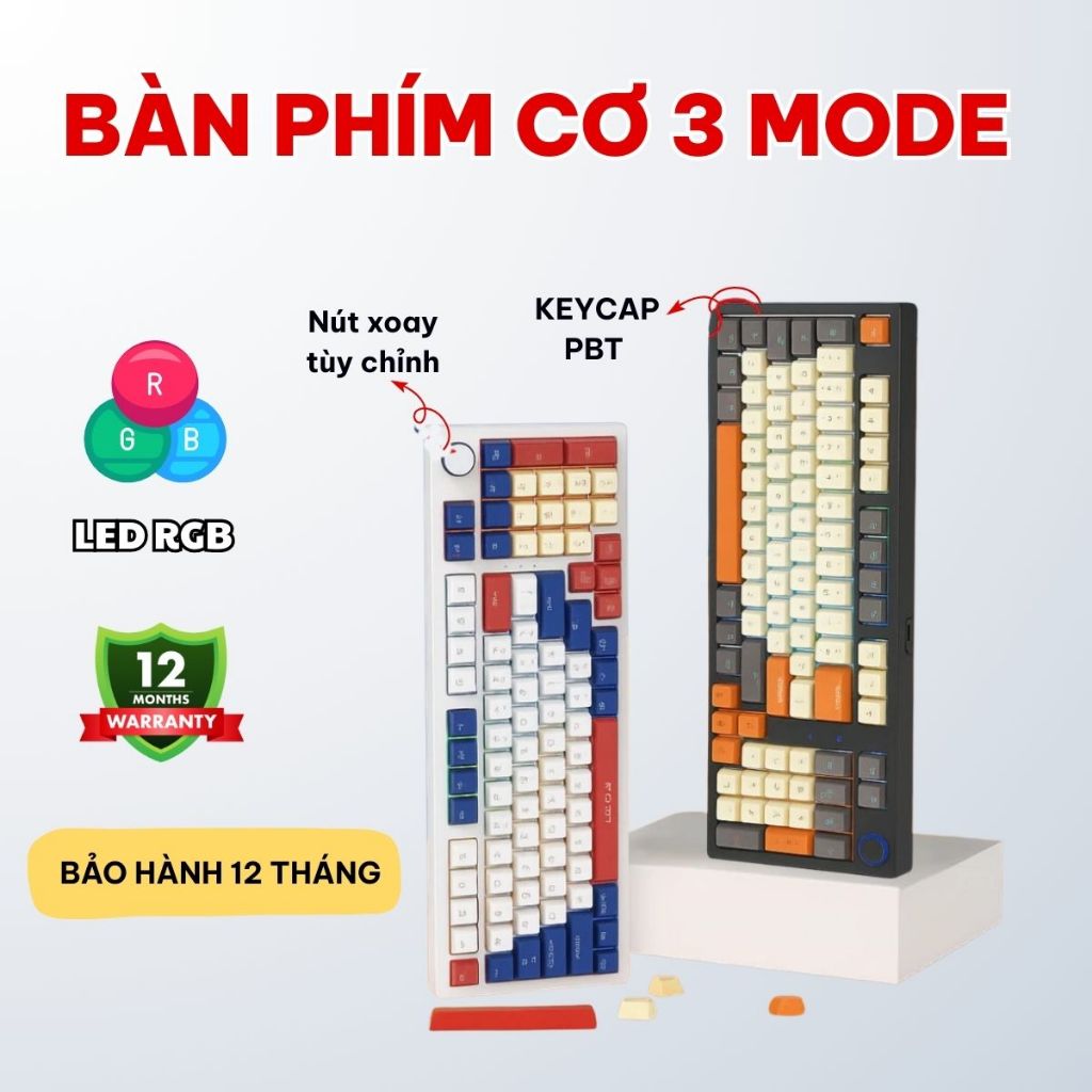 Bàn Phím Cơ không dây Bluetooth Leaven H96 • Led RGB • 3 Mode kết nối • HOTSWAP  •  Núm xoay đa chiề