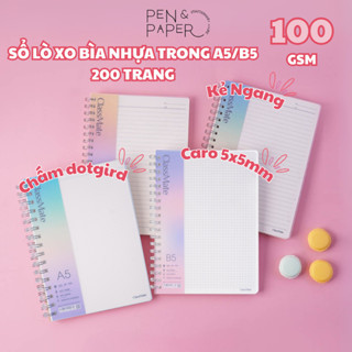   Ưu Đãi Mở Bán  Sổ Lò Xo 200 Trang 100gsm Size A5 B5 Sổ Tay Kẻ Ngang Caro Dot Grid Bìa Nhựa Trong Basic Dùng Ghi Chép 