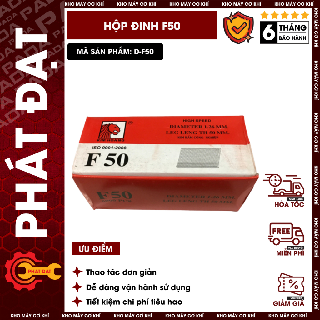 Hộp 5000 Đinh Bắn Gỗ Công Nghiệp F50, Dùng Cho Máy Bắn Đinh F50, Giá Rẻ