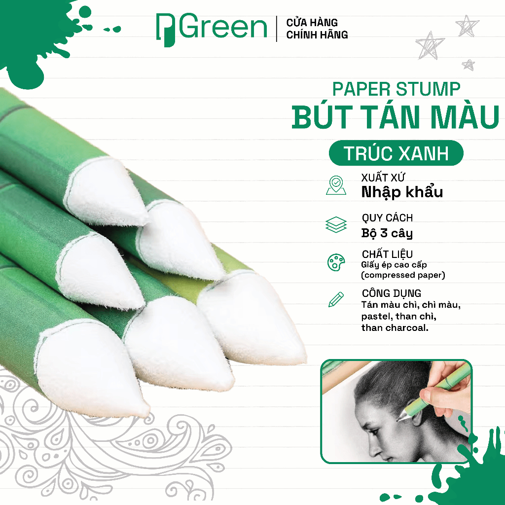 Bút Tán Màu Chinjoo Paper Stump 8722 Bộ 3 Cây Tán Chì Pastel Than Blending Shading Dụng Cụ Vẽ | PGRE