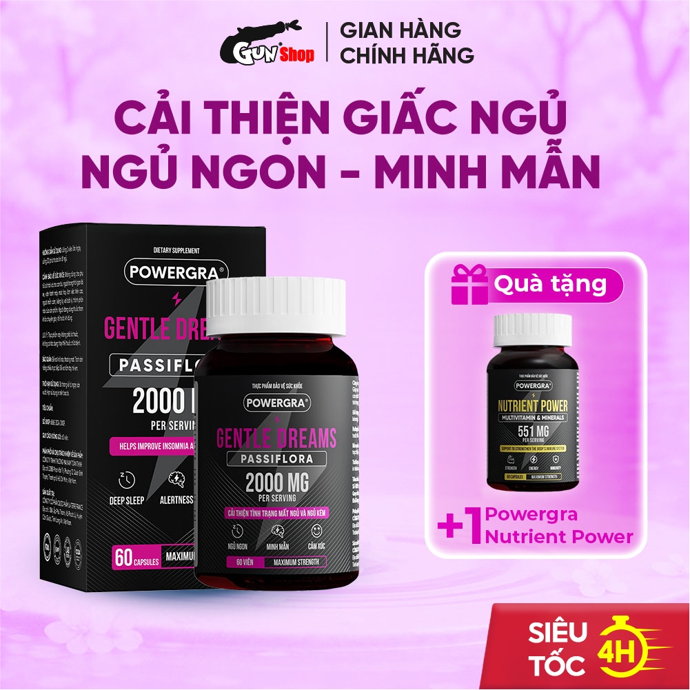 Viên Uống Hỗ Trợ Cải Thiện Giấc Ngủ Powergra Gentle Dreams Thảo Dược, Hộp 60 Viên - GUNSHOP VIỆT NAM