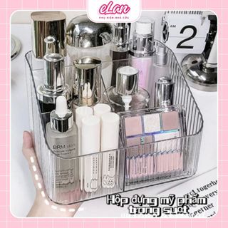 HỘP ĐỰNG MỸ PHẨM NHỰA TRONG SUỐT HOA VĂN SÓNG, KHAY ĐỰNG 4 NGĂN CAO CẤP TIỆN LỢI SANG TRỌNG ELAN
