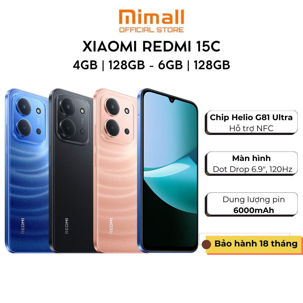 Điện thoại Xiaomi Redmi 15C 4GB/128GB - 6GB/128GB | Pin 6000mAh |  | Hàng Chính Hãng | BH 18 Tháng