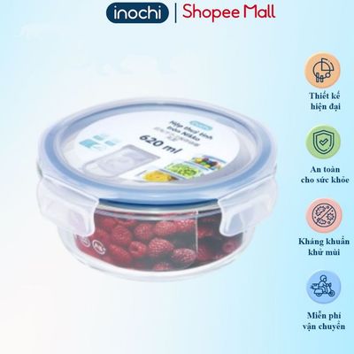 Hộp thủy tinh tròn 620 ml có nút thoát hơi nước, sử dụng được lò vi sóng, roong cao su chống tràn