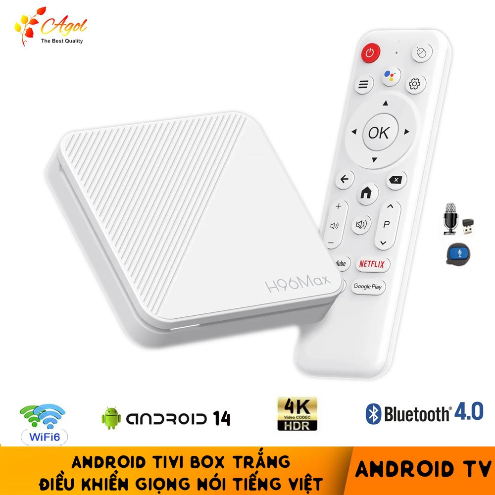 Tivi box H96 Max điều khiển giọng nói tiếng việt hỗ trợ bluetooth Wifi 2 băng tần android 14