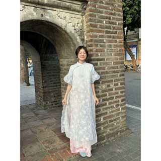  Áo Dài YÊN THẢO Tay Bí Họa Tiết Lá Sen Nổi Màu Pastel Tết 2026 SECODEE 