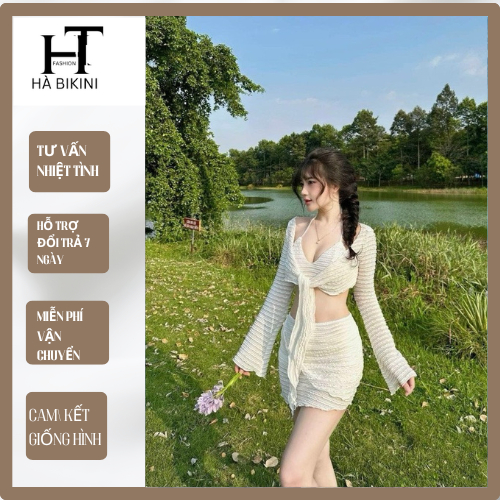 Đồ bơi bikini đi biển bốn món xốp tay dài + áo bra sang chảnh( 4m bra tay dài)