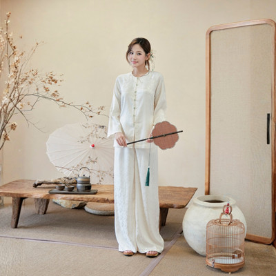TUBYCATU Set Bộ Bà Ba Nhã Vân Chất Lụa Gấm Dệt Hoa Cao Cấp