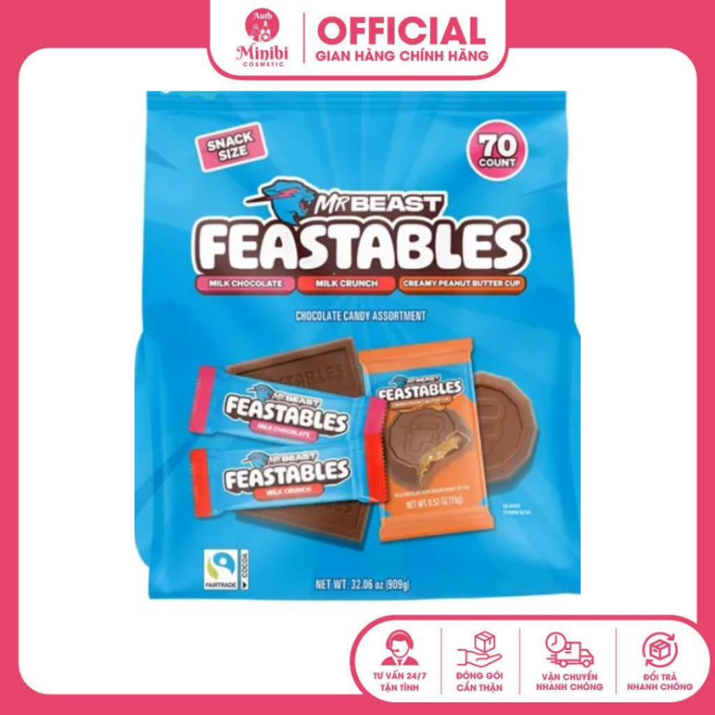 SOCOLA SỮA CỦA MỸ MR BEAST FEASTABLES MILK CHOCOLATE BARS GÓI 35G x 5 (175G) U.S.A