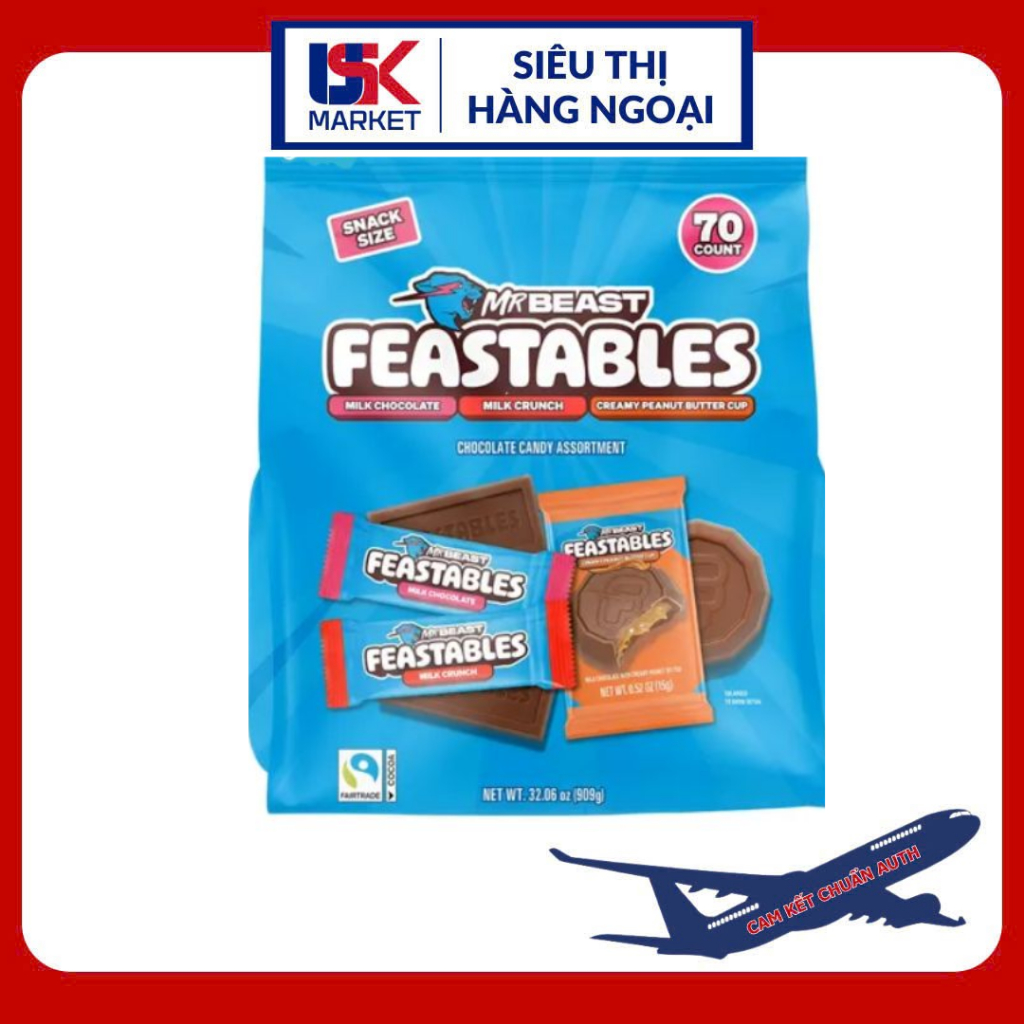 ( Hàng Mỹ) Socola MrBeast Feastables – Milk Crunch - Giòn Tan, Béo Ngậy, Ngon Khó Cưỡng 909g