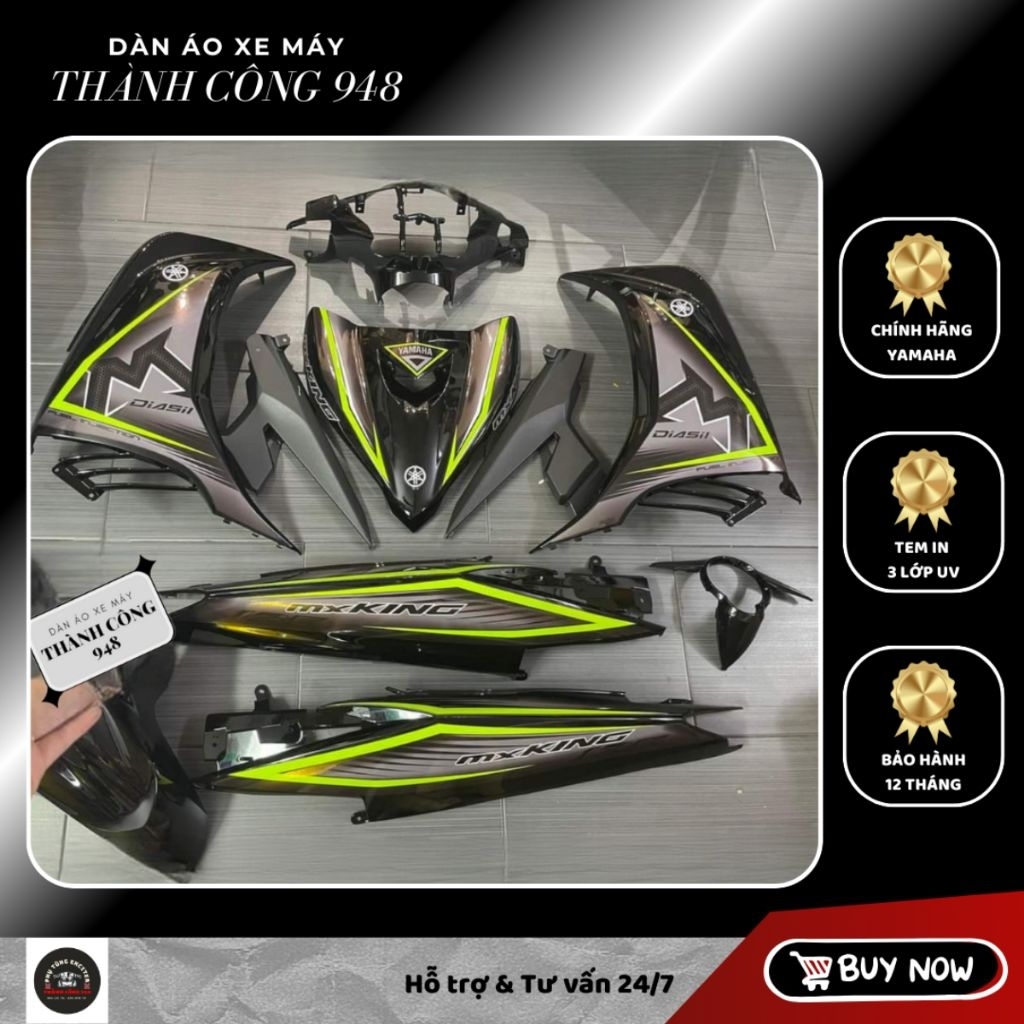 Dàn áo Exciter 135 Đen bóng Tem MX King | Hàng Chính Hãng chuẩn đời 2011–2014 | Tặng Tem + Baga + St