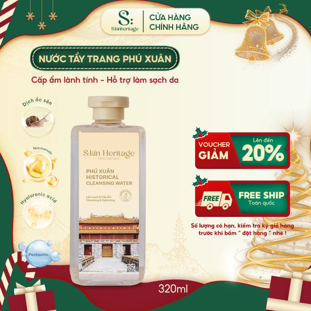  Nước Tẩy Trang Phú Xuân S:kin Heritage hỗ trợ làm Sạch bụi bẩn dầu thừa dịu nhẹ cấp ẩm cho da 320ml 