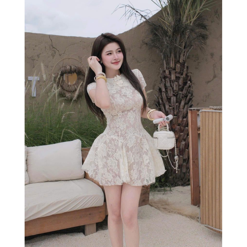 Đầm Ren Tiểu Thư Dáng Xoè Thêu Hoa Cao Cấp, Trẻ Trung, Xinh Xắn, Quyến Rũ, Chất Ren Lụa Loại 1 Dày Mềm Mịn, Mát, Bền | BigBuy360 - bigbuy360.vn