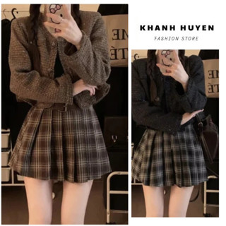  Chân váy dạ kẻ xếp ly ngắn KH6225 chân váy dạ kẻ caro phong cách Hàn Quốc 