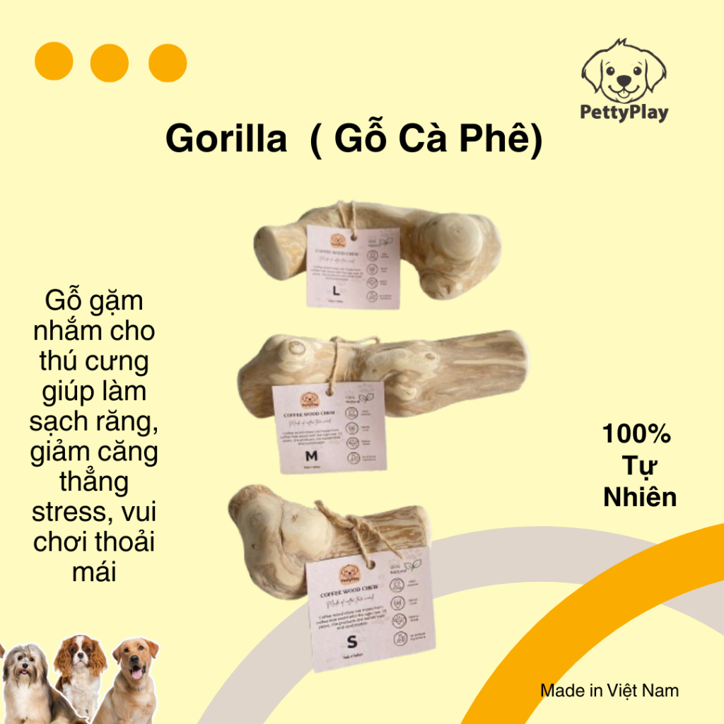 Gorila Coffee Wood Chew – Thanh gỗ cà phê tự nhiên xương gặm cho thú cưng 100% tự nhiên
