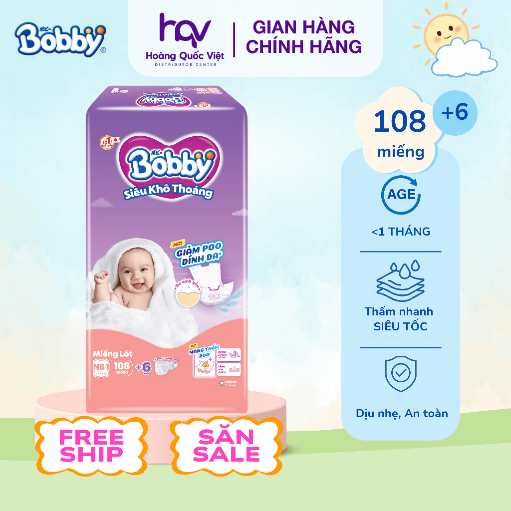 Miếng lót sơ sinh Bobby Newborn 1-108 miếng