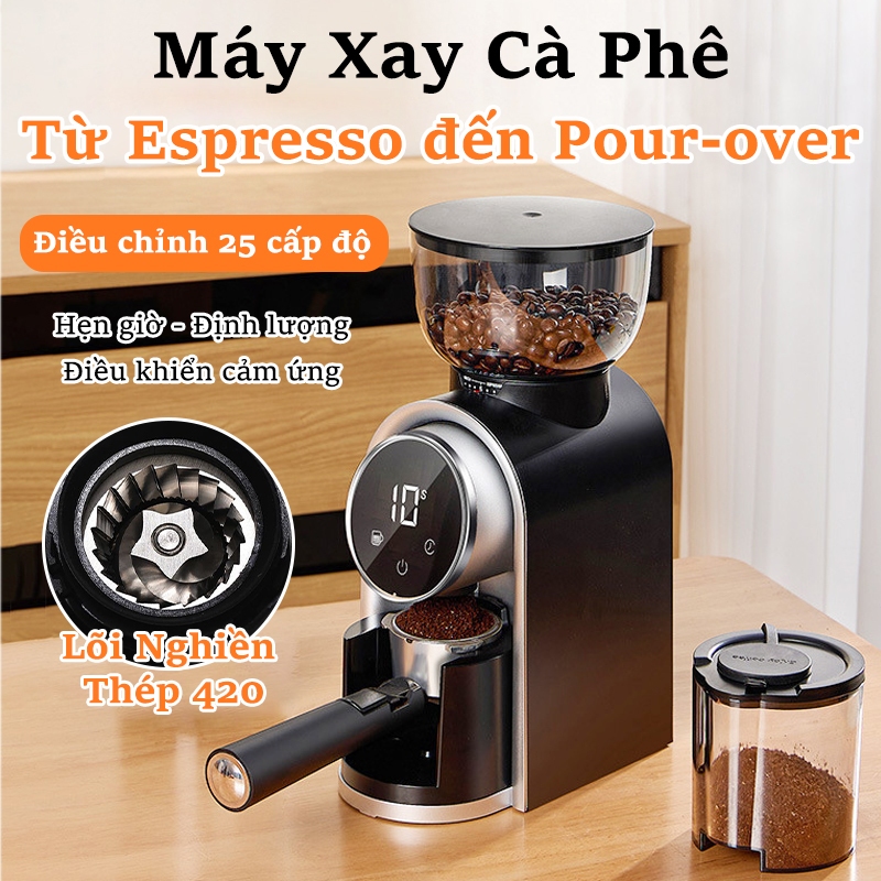 Máy Xay Cà Phê Mẫu HB683 25 mức độ xay Màn hình hiển thị LCD Phù hợp với tay cầm 51/53mm Dùng cho gi