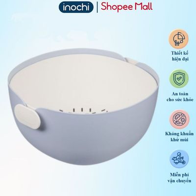 Bộ thau rổ tròn 26cm inochi, chất liệu nhựa PP chịu nhiệt, không mùi. Tháo rời rổ và thau tiện lợi