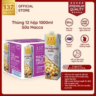 [MUA THÙNG 12 HỘP 1 LÍT TẶNG 1 GÓI TREO TƯỜNG] Sữa Hạt Mắc Ca 1 Lít 137 Degrees Nhập Khẩu Thái Lan Dinh Dưỡng