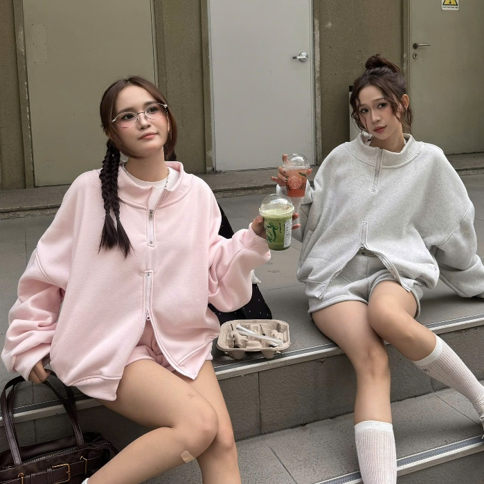 Set Bộ Nỉ Sweater Zip 2 Chiều Logo Thêu Boxy, Quần Short Nỉ Freesize Form Rộng Nhiều Màu SSSTore.Aesthetic | BigBuy360 - bigbuy360.vn