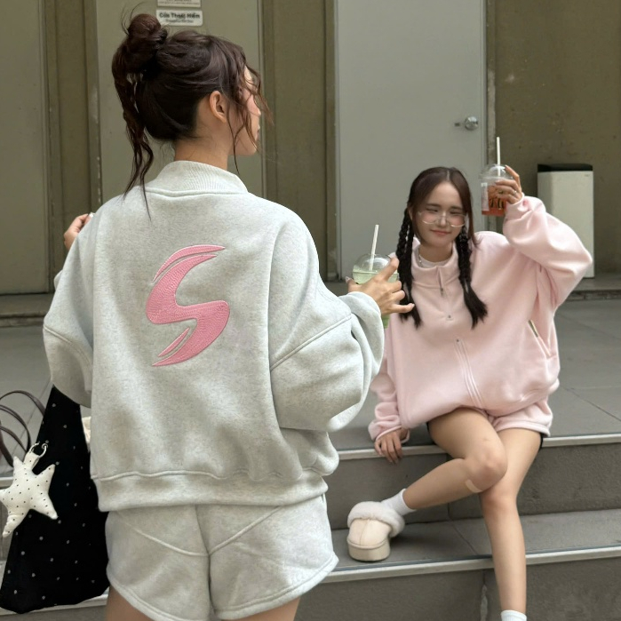 Set Bộ Nỉ Sweater Zip 2 Chiều Logo Thêu Boxy, Quần Short Nỉ Freesize Form Rộng Nhiều Màu SSSTore.Aesthetic | BigBuy360 - bigbuy360.vn