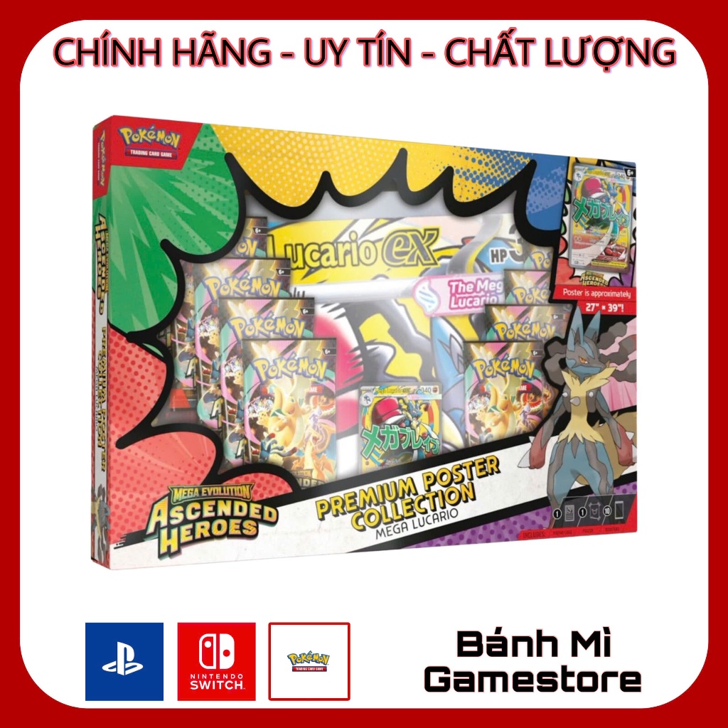 Hộp thẻ bài Pokémon TCG: Mega Evolution - Ascended Heroes Mega Lucario Premium Poster Collection