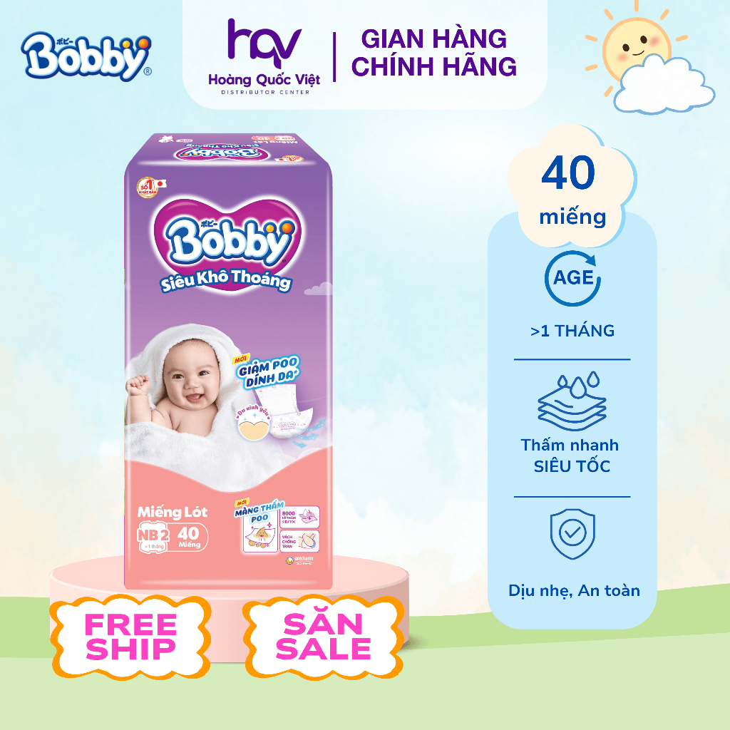 Miếng lót sơ sinh Bobby Newborn 2 40 miếng