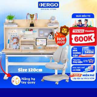  Quà + Voucher 600K  Bộ Bàn Học Thông Minh Chống Gù 1m2 DERGO LEO X1200 Nâng Hạ Độ Cao Giá Sách Lớn Cốt Gỗ Tự Nhiên 