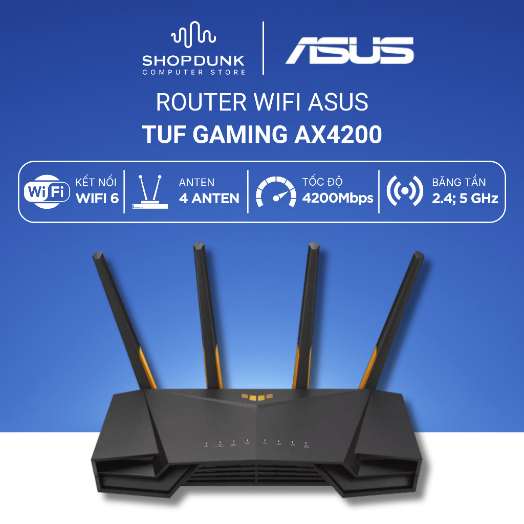 Bộ phát wifi 6 Asus TUF Gaming AX4200 (AX4200Mbps - 4 Ăng-ten ngoài - Wifi Mesh)