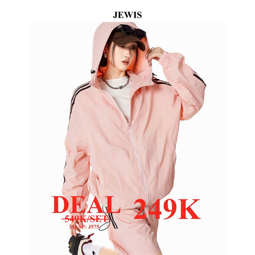 [SALE SHOCK] Set Gió Jewis Màu Hồng Kẻ Sọc Phong Cách Thể Thao Cá Tính - J575