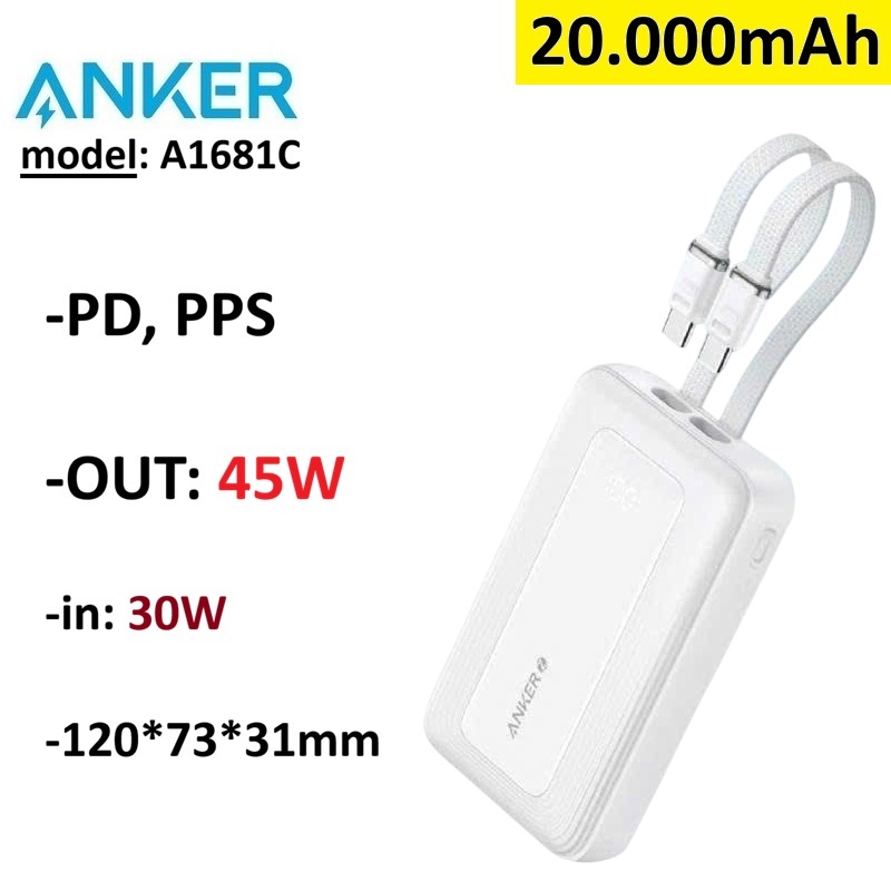 Sạc dự phòng 20000mAh 45W Anker A1681C -Bảo Hành 12 tháng
