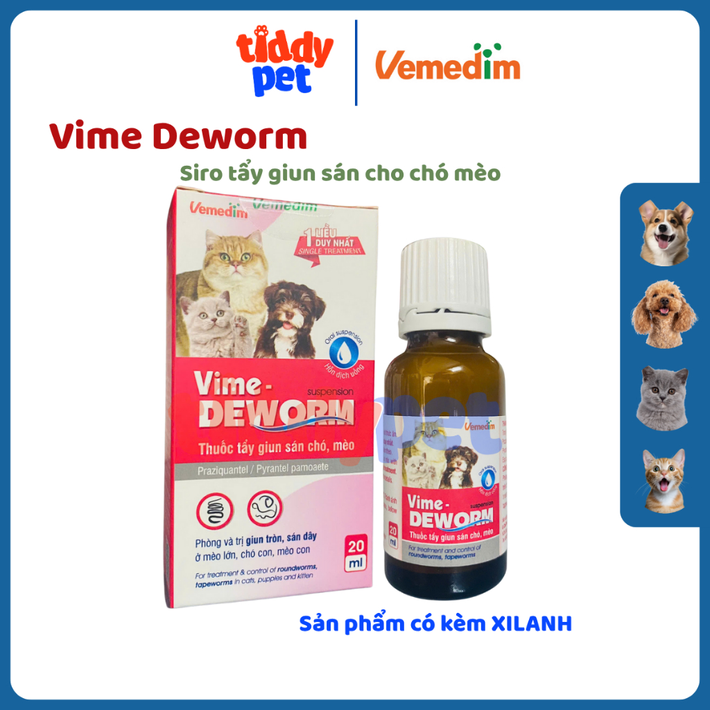 VMD Vime DEWORM Siro Tẩy Giun Sán Cho Chó Mèo - Chai 20ml