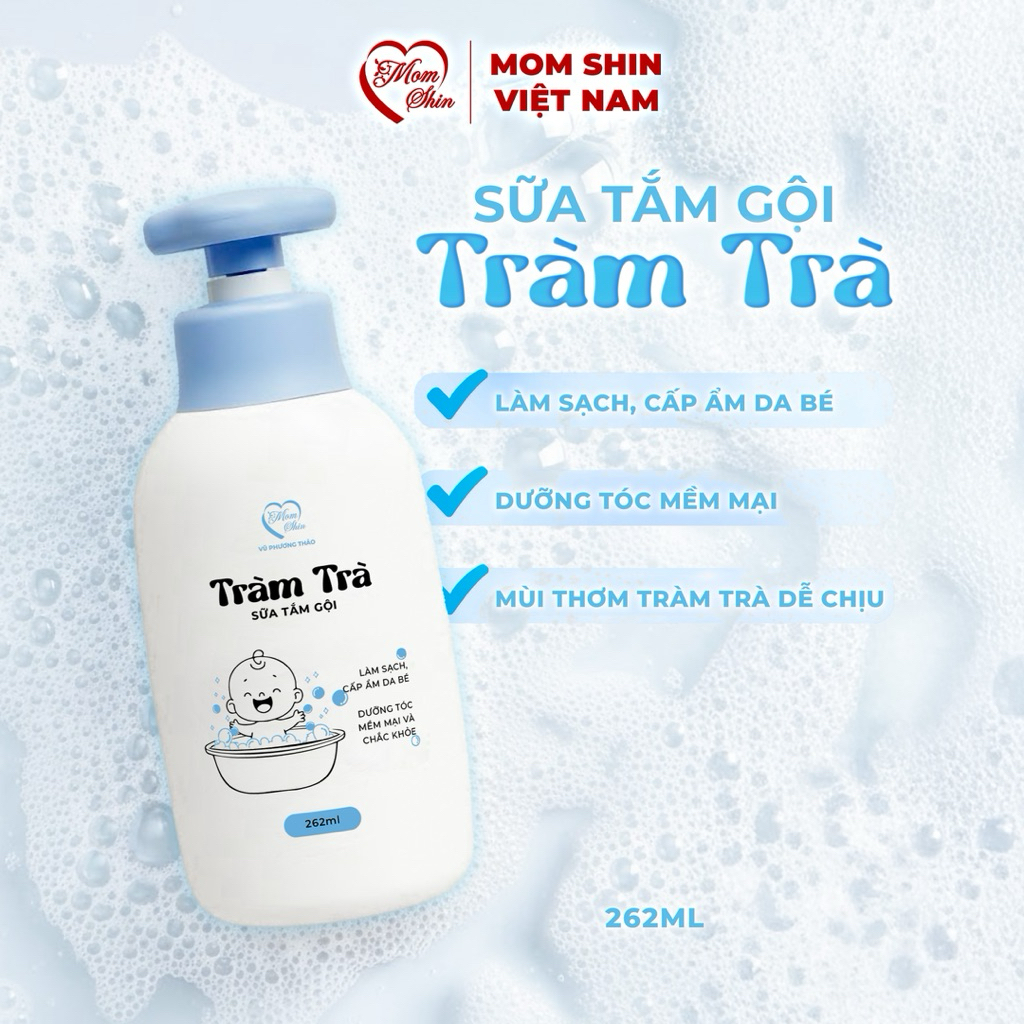 Sữa Tắm Gội Cho Bé Tràm Trà MOM SHIN | Chai 262ml | Làm Sạch Da Và Tóc, Không Cay Mắt