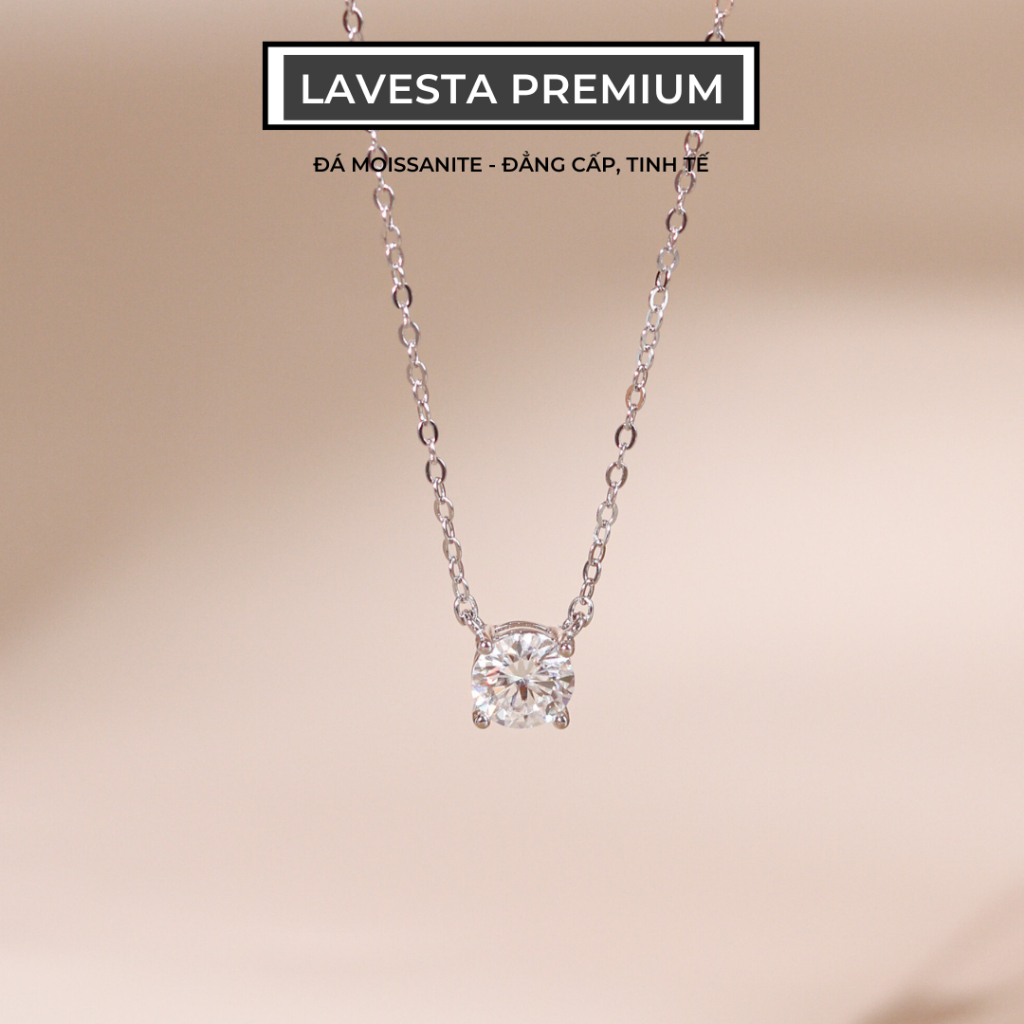 Dây chuyền nữ bạc xi bạch kim đá Moissanite 6.5 ly kiểm định GRA LAVESTA KC135 Only you mang vẻ đẹp 
