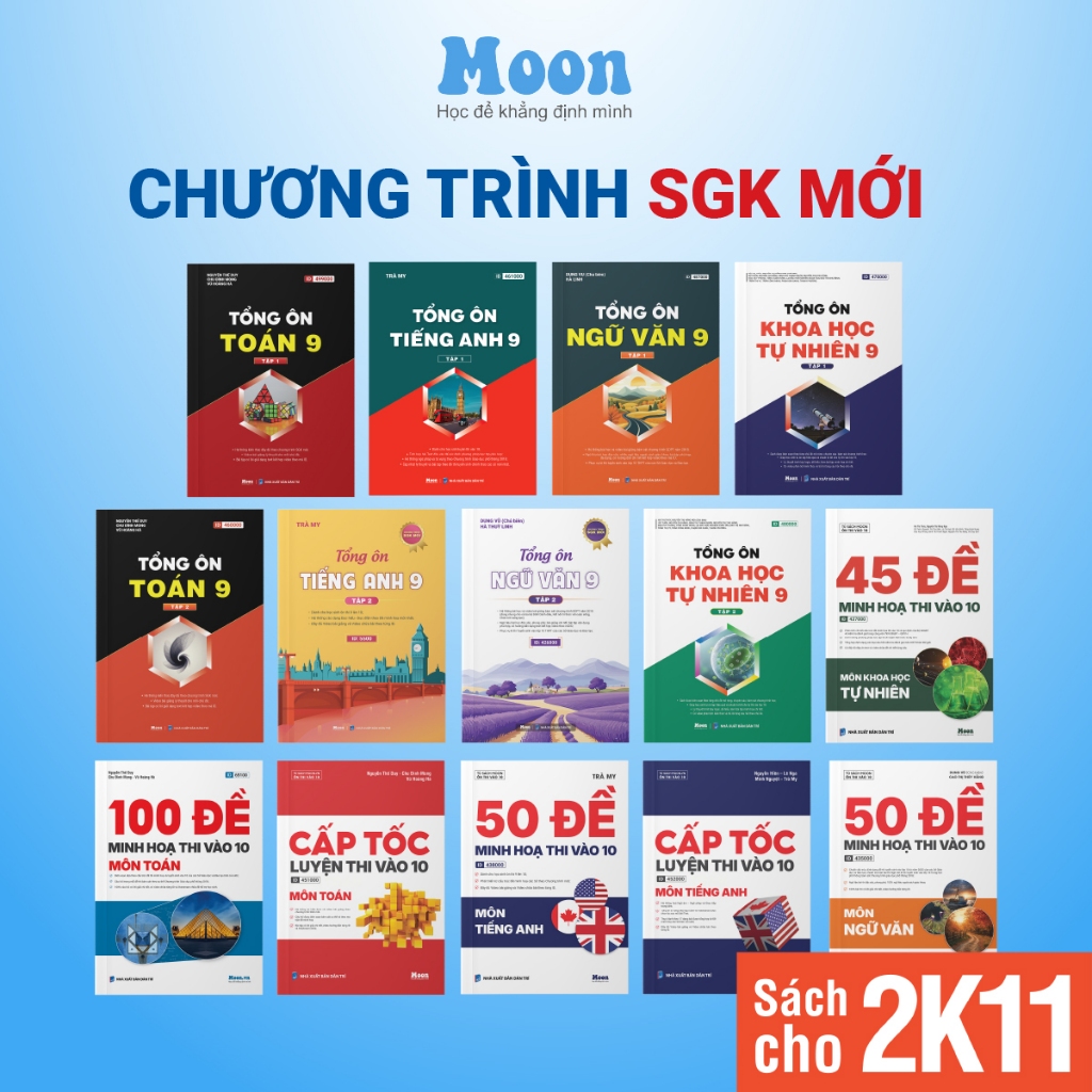 Sách Tổng ôn toán học ngữ văn tiếng anh lớp 9 sách ôn thi vào 10 cho 2k11 - Moonbook