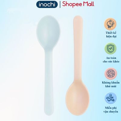 Bộ 02 thìa ăn cán dài Amori Inochi, chất liệu nhựa PP an toàn cho bé