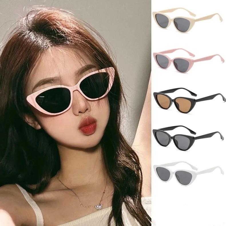 🌈Patrackiy✨Kính râm mặt nhỏ mắt mèo hình tam giác cổ điển dành cho nữ, kính râm chống nắng gọng nhỏ màu đen cao cấp kiểu