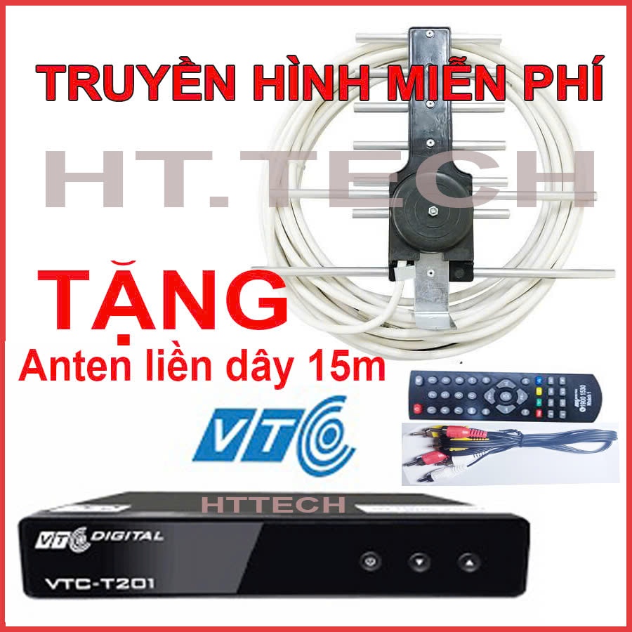 đầu thu truyền hình số mặt đất DVB T2 VTC T201  tăng anten kèm dây 15m